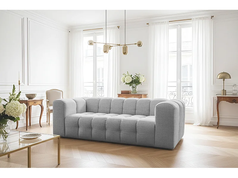 Sofa Baloo, 3-osobowa, do salonu, tkanina Moly, jasnoszary