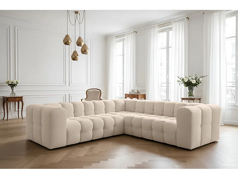 Narożnik Baloo Corner Mały, 6-osobowy, do salonu, tkanina Tiffany, beż