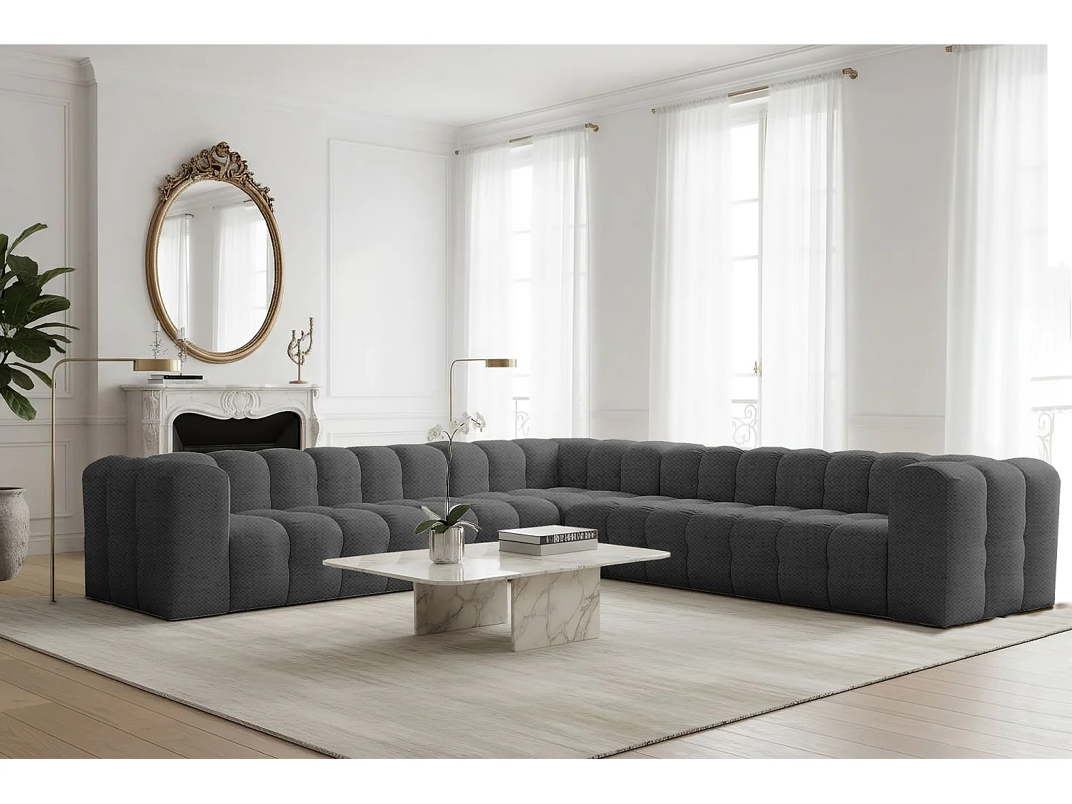 Narożnik Baloo Corner Duży, 8-osobowy, do salonu, tkanina Moly, antracyt