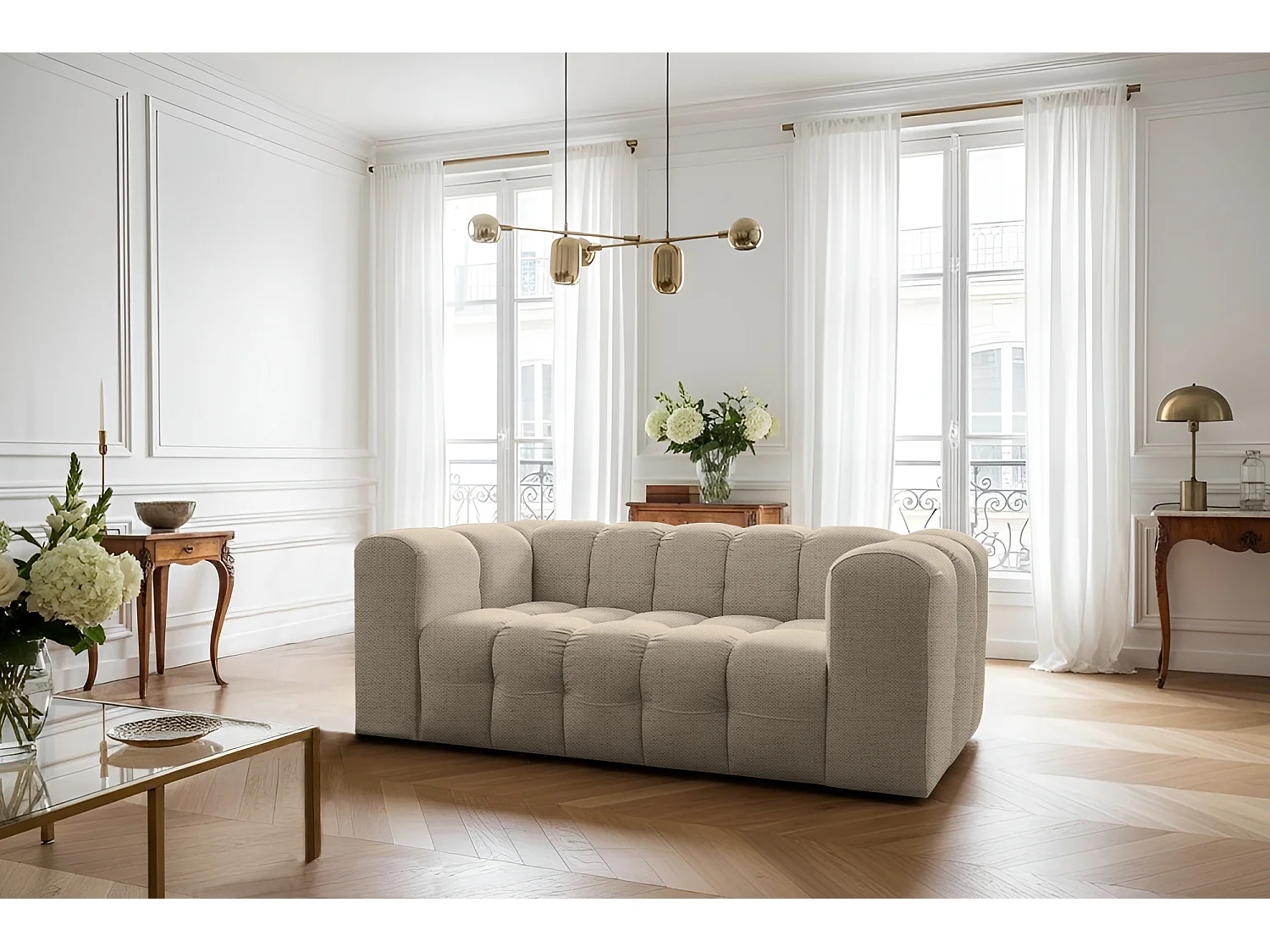 Sofa Baloo, 2-osobowa, do salonu, tkanina Moly, beż