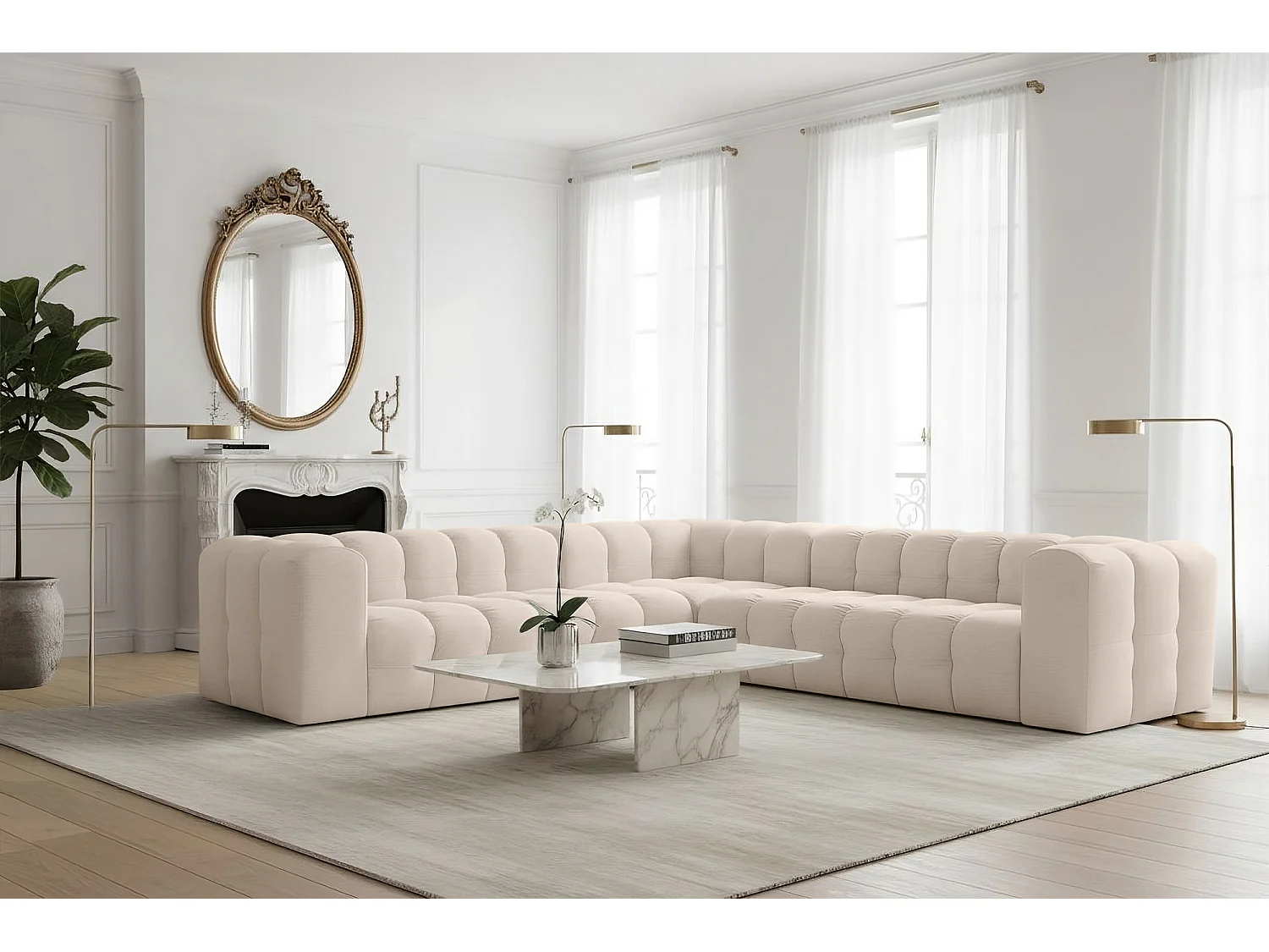 Narożnik Baloo Corner Średni, 6-osobowy, do salonu, tkanina Tiffany, beż