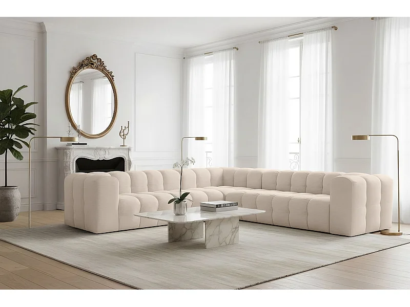 Narożnik Baloo Corner Średni, 6-osobowy, do salonu, tkanina Tiffany, beż