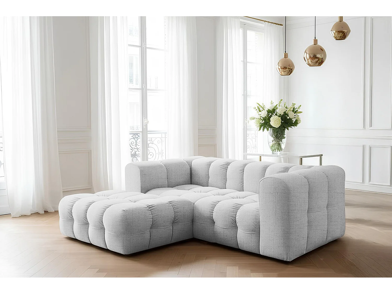 Narożnik Baloo L mini, do salonu, tkanina Moly, lewy, jasnoszary