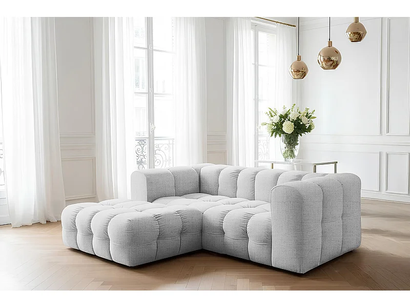 Narożnik Baloo L mini, do salonu, tkanina Moly, lewy, jasnoszary