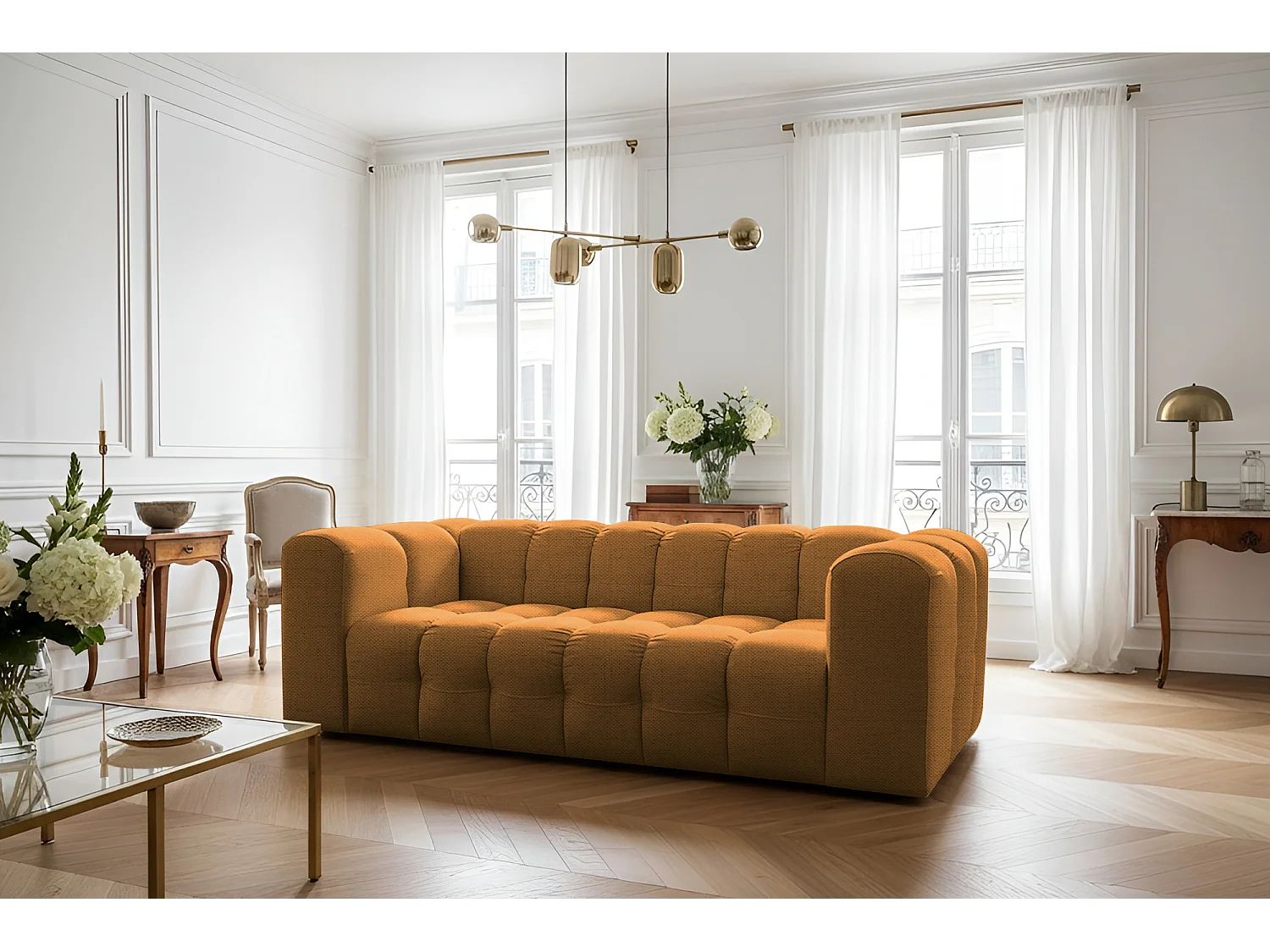 Sofa Baloo, 3-osobowa, do salonu, tkanina Moly, pomarańcz