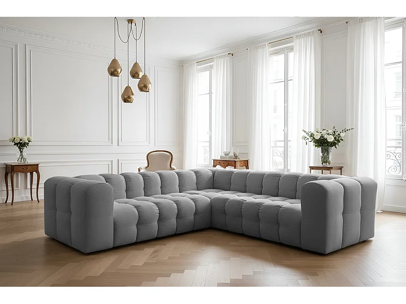 Narożnik Baloo Corner Mały, 6-osobowy, do salonu, tkanina Tiffany, szary