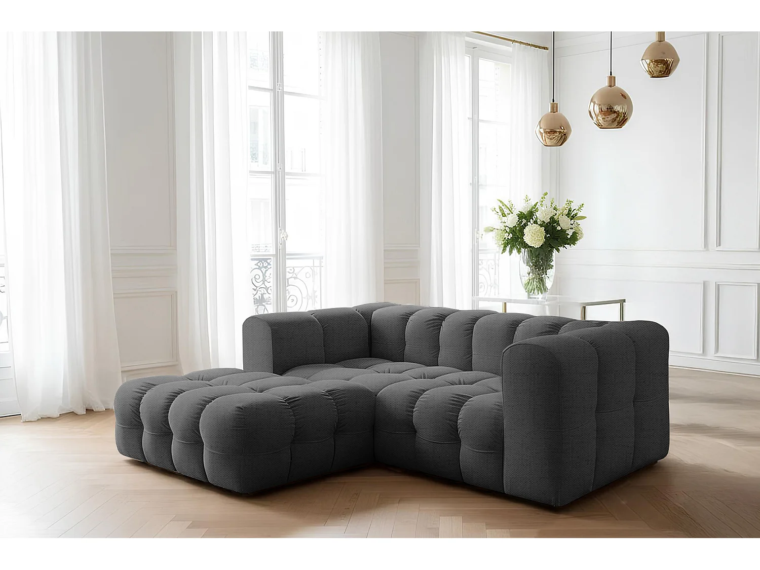 Narożnik Baloo L mini, do salonu, tkanina Moly, lewy, antracyt