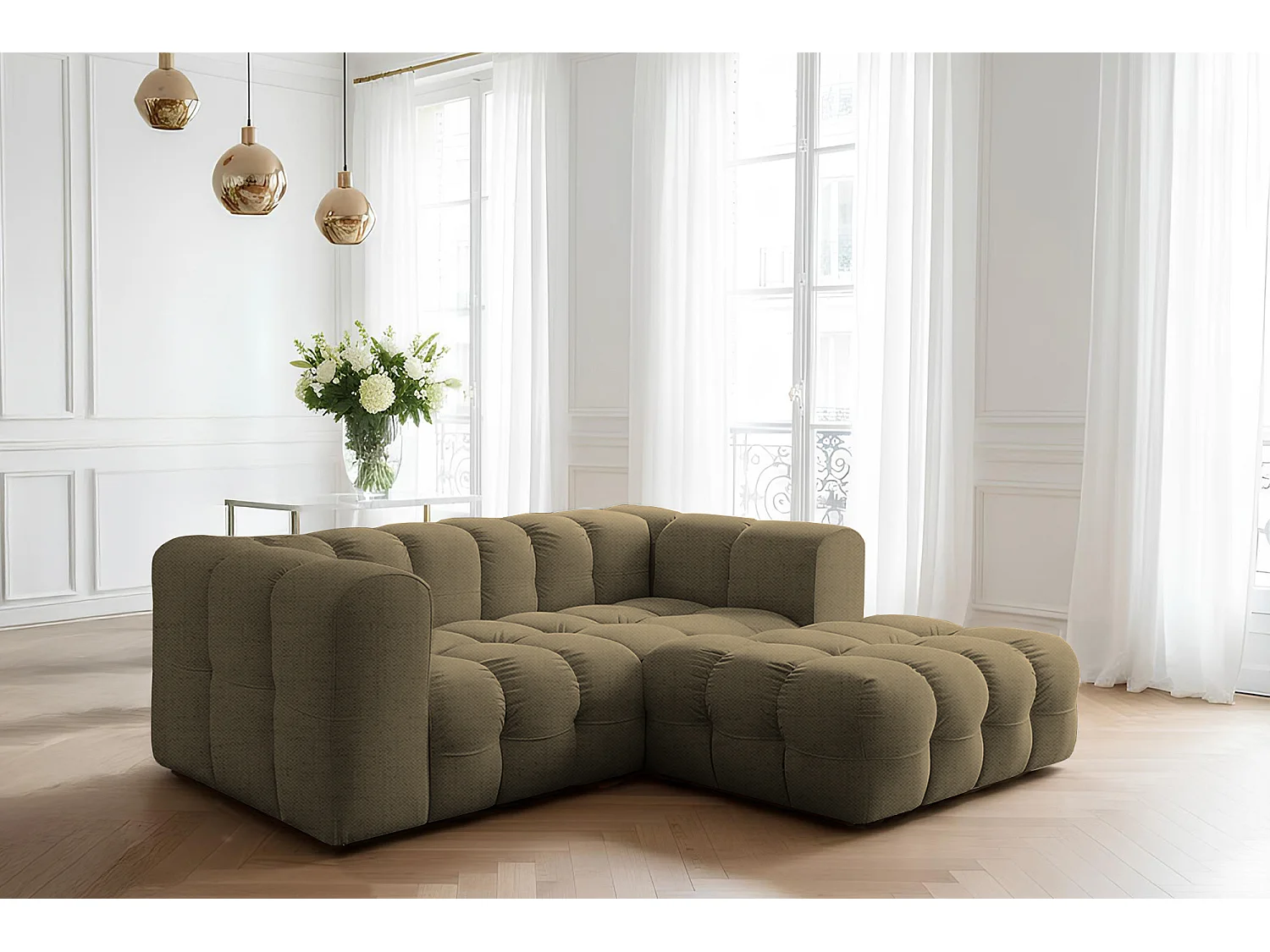 Narożnik Baloo L mini, do salonu, tkanina Moly, prawy, zielony