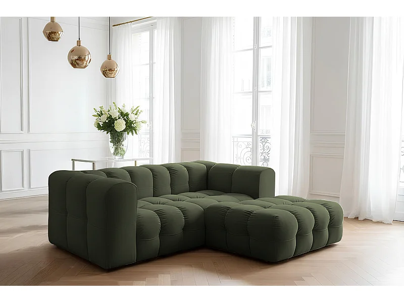 Narożnik Baloo L mini, do salonu, tkanina Tiffany, prawy, zielony