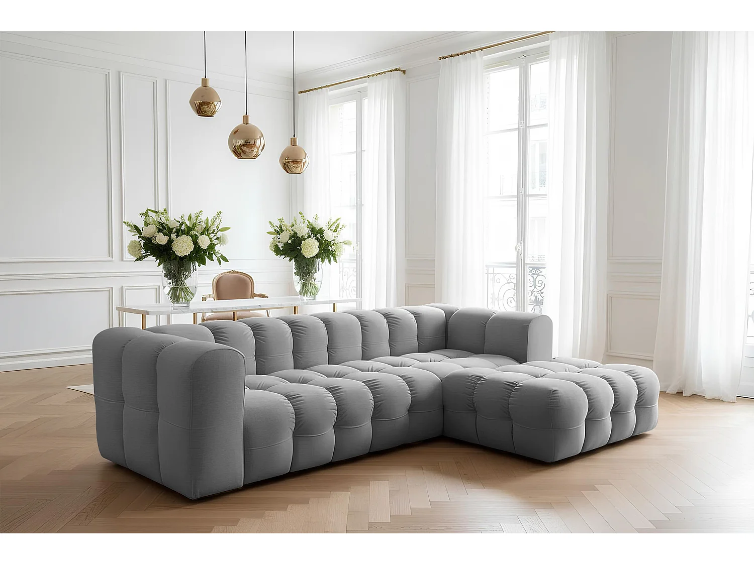 Narożnik Baloo L, do salonu, tkanina Tiffany, prawy, szary