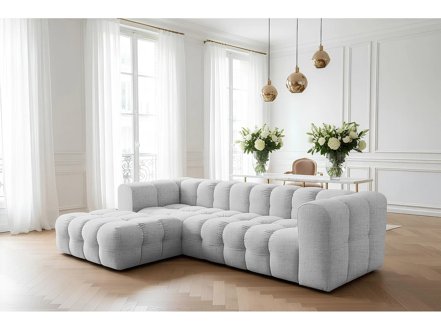 Narożnik Baloo L, do salonu, tkanina Moly, lewy, jasnoszary