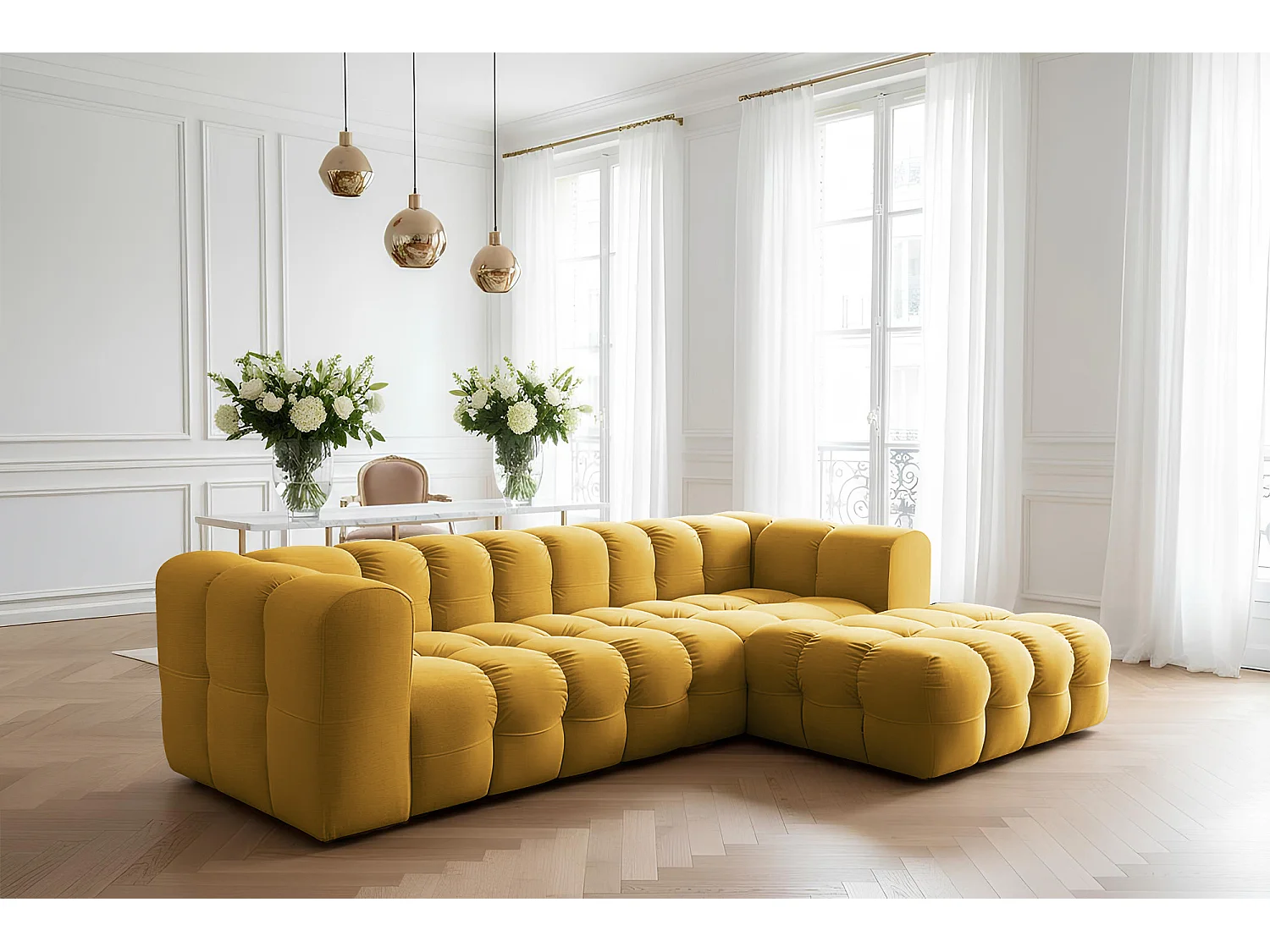 Narożnik Baloo L, do salonu, tkanina Tiffany, prawy, miodowy