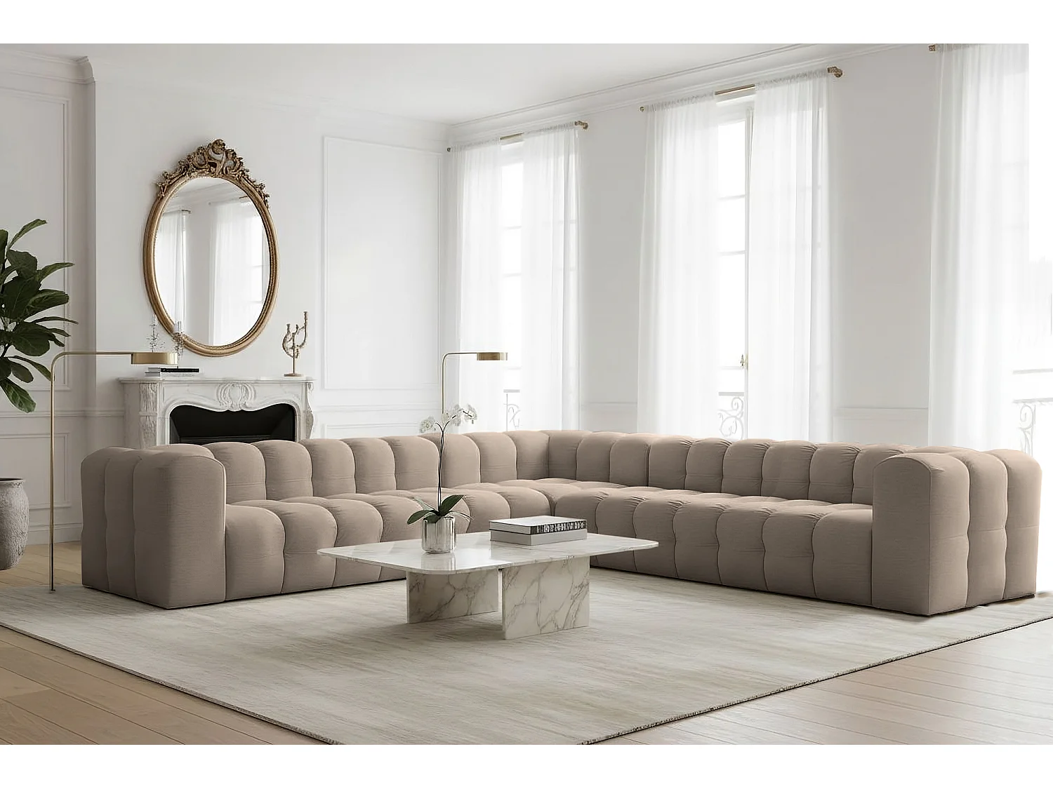 Narożnik Baloo Corner Duży, 8-osobowy, do salonu, tkanina Tiffany, taupe