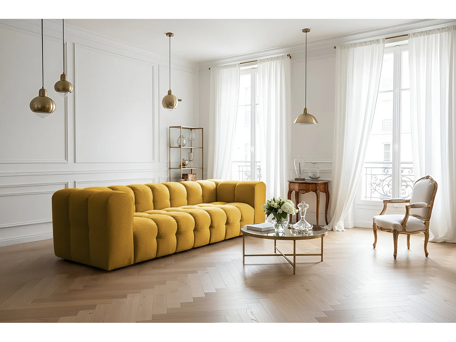 Sofa Baloo, 4-osobowa, do salonu, tkanina Tiffany, miodowy