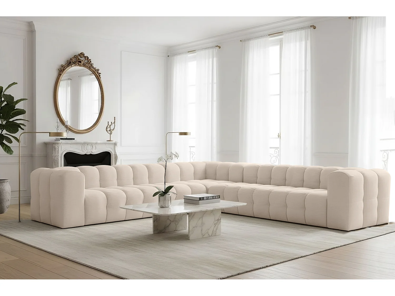 Narożnik Baloo Corner Duży, 8-osobowy, do salonu, tkanina Tiffany, beż