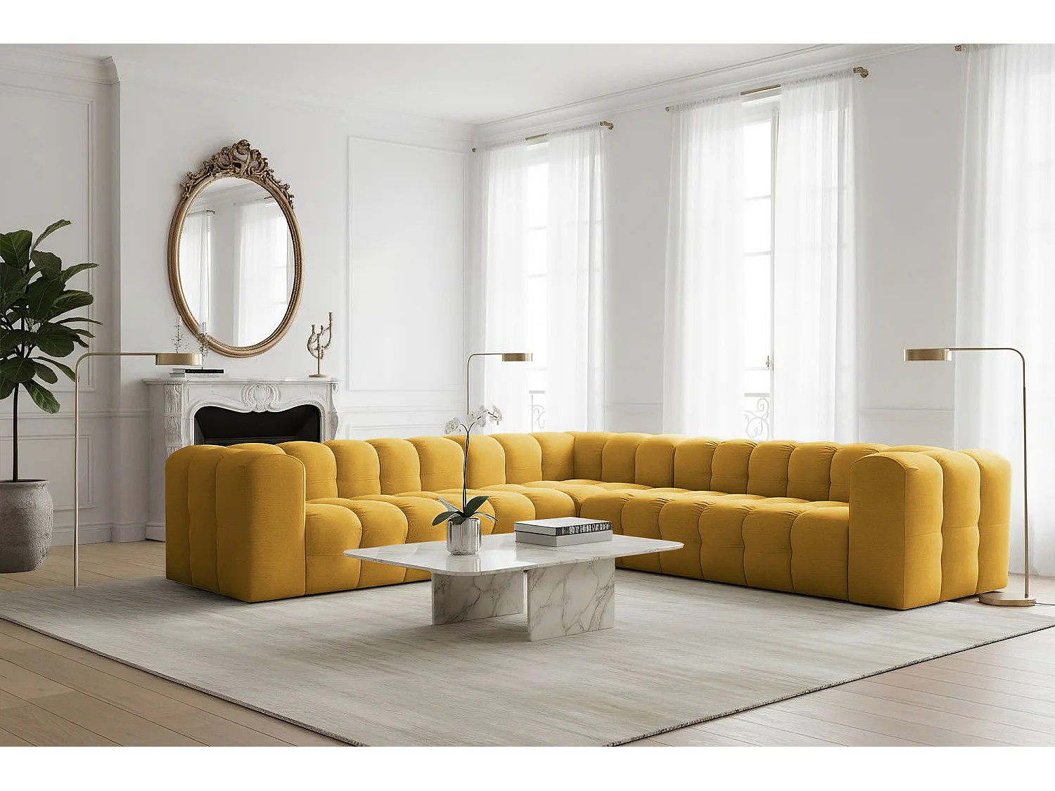 Narożnik Baloo Corner Średni, 6-osobowy do salonu, tkanina Tiffany, miodowy