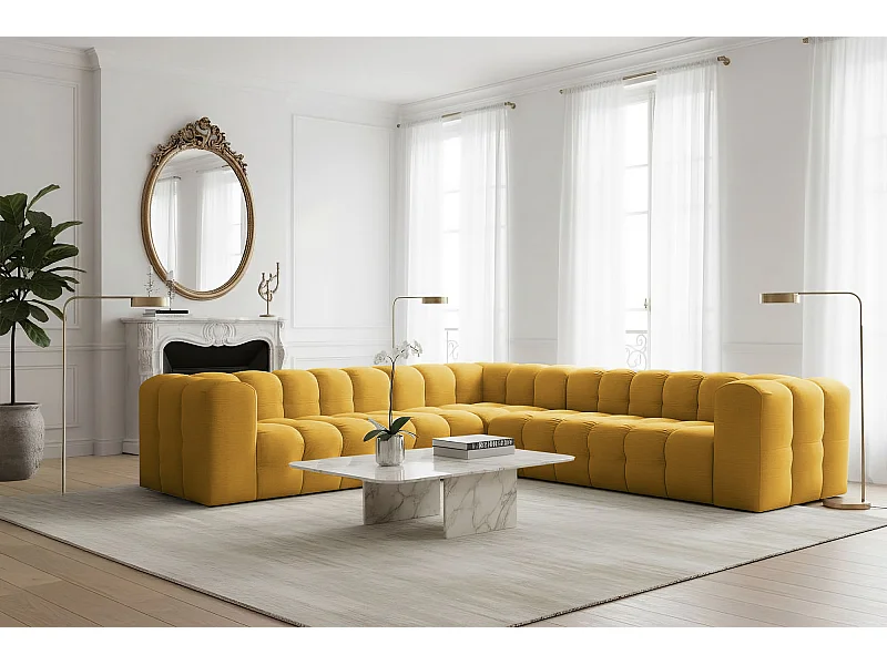 Narożnik Baloo Corner Średni, 6-osobowy do salonu, tkanina Tiffany, miodowy