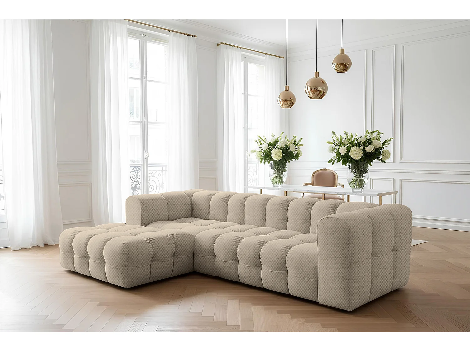 Narożnik Baloo L, do salonu, tkanina Moly, lewy, beż