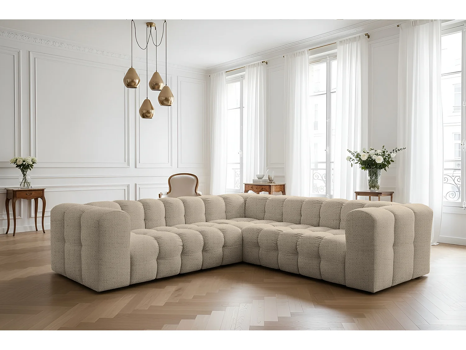 Narożnik Baloo Corner Mały, 6-osobowy, do salonu, tkanina Moly, beż