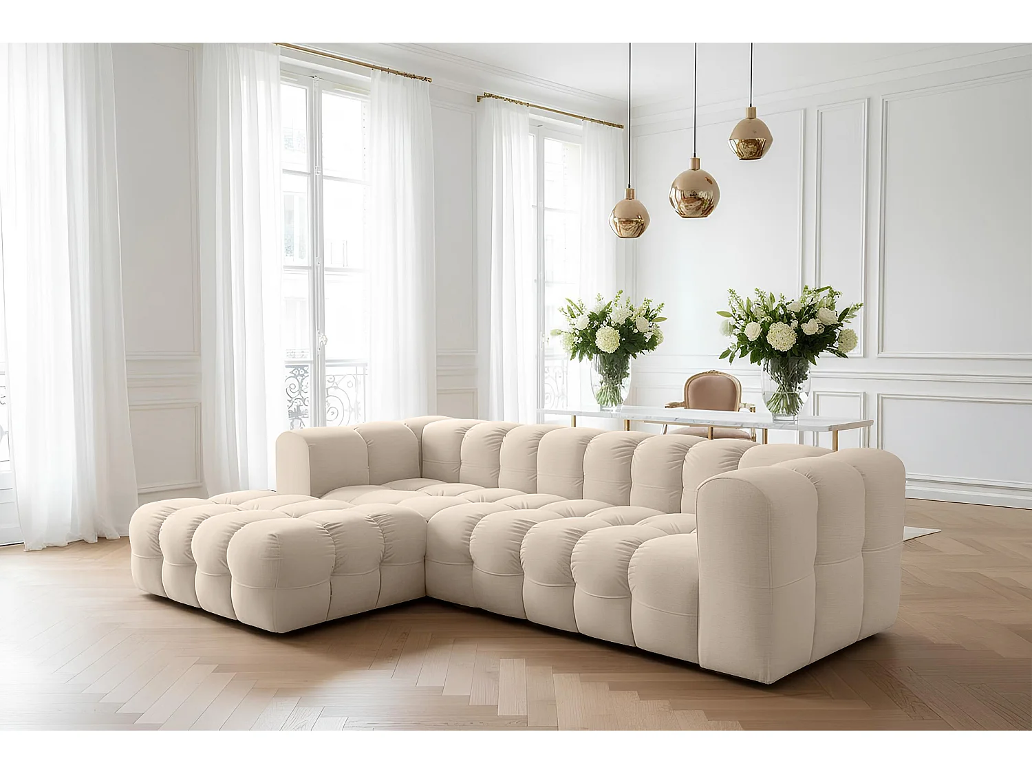 Narożnik Baloo L, do salonu, tkanina Tiffany, lewy, beż