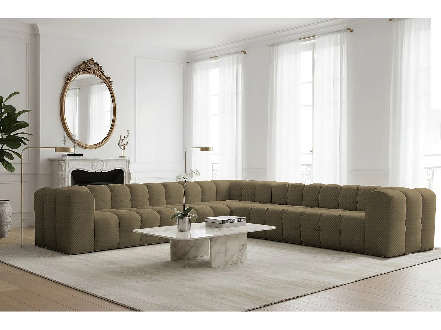 Narożnik Baloo Corner Duży, 8-osobowy, do salonu, tkanina Moly, zielony