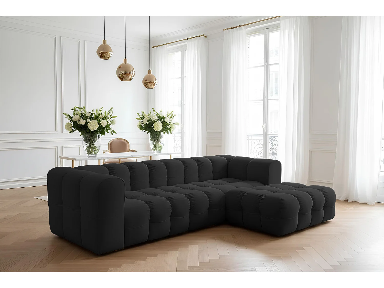 Narożnik Baloo L, do salonu, tkanina Tiffany, prawy, czarny