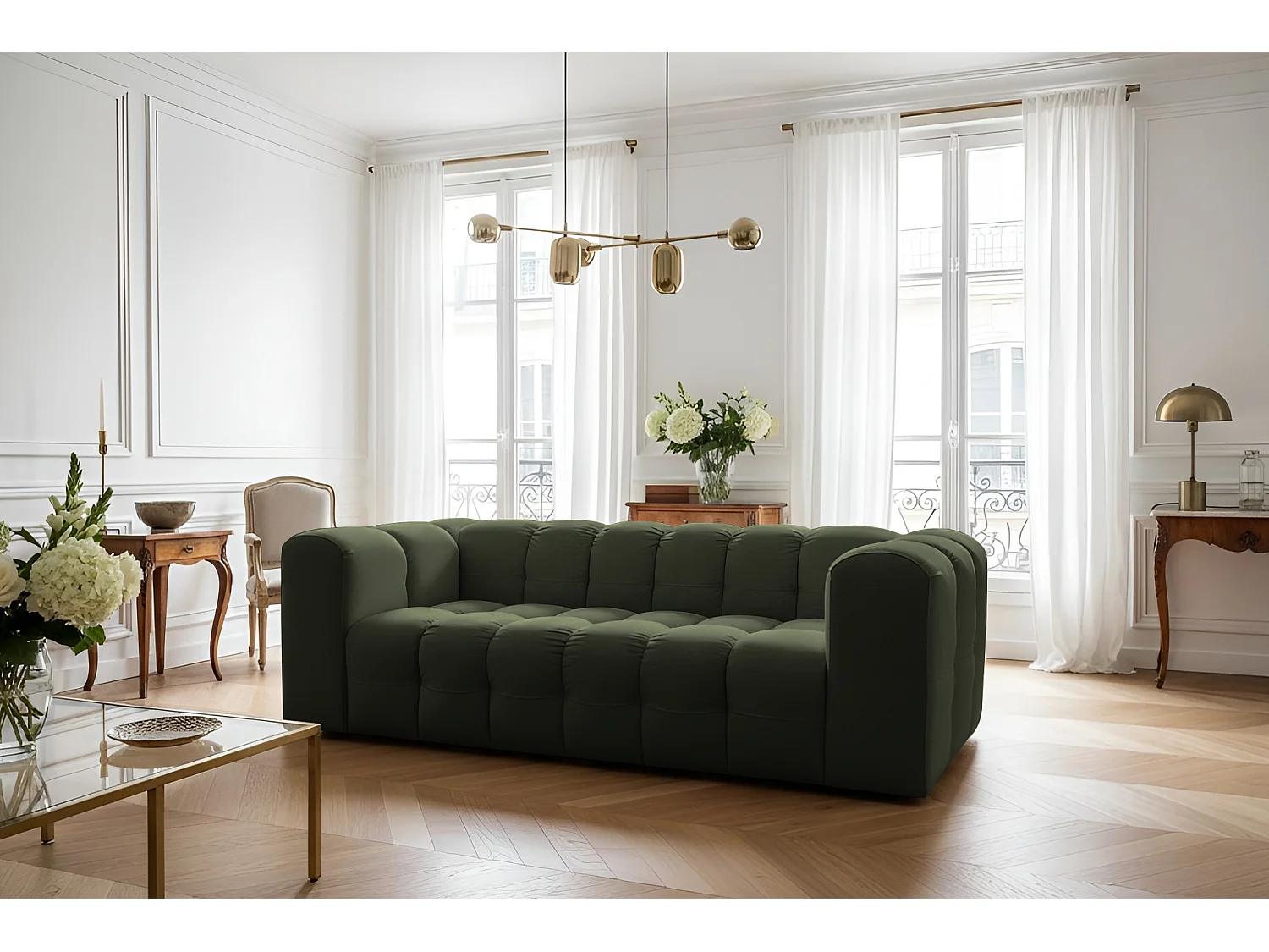 Sofa Baloo, 3-osobowa, do salonu, tkanina Tiffany, zielony