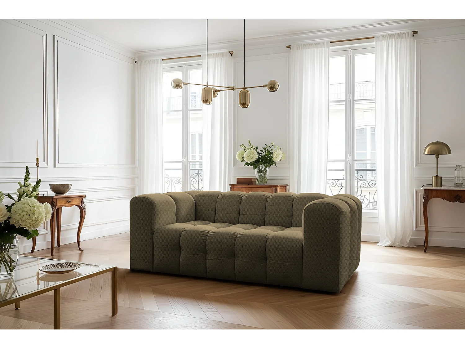 Sofa Baloo, 2-osobowa, do salonu, tkanina Moly, zielony