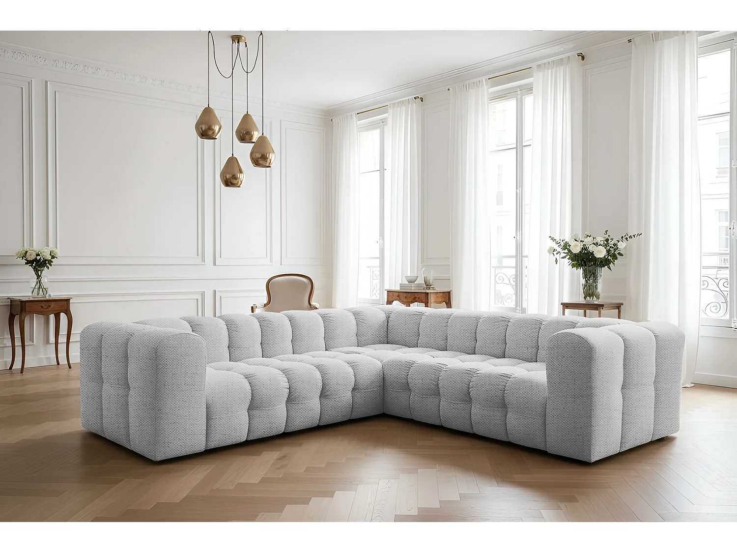 Narożnik Baloo Corner Mały, 6-osobowy, do salonu, tkanina Moly, jasnoszary