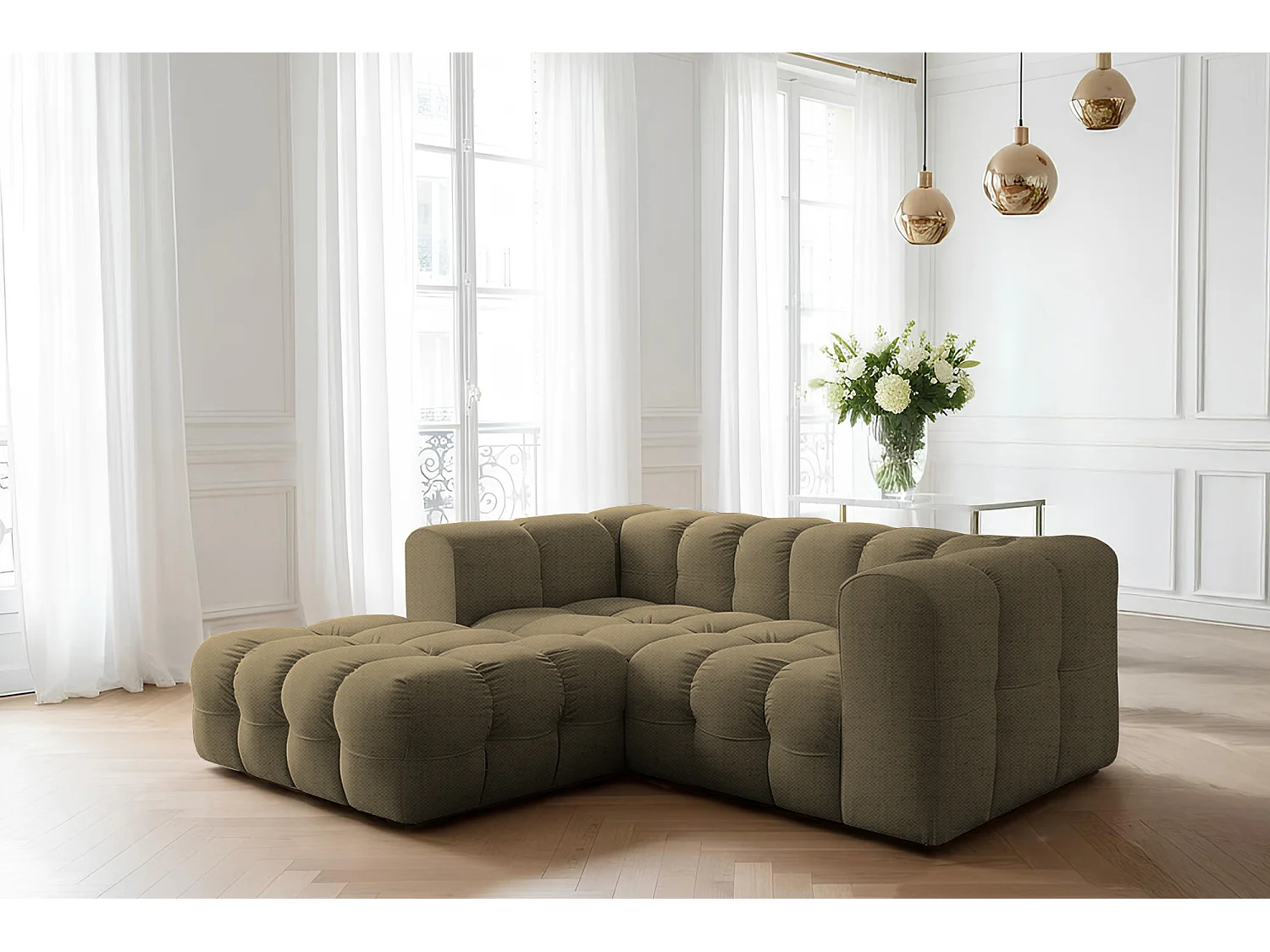 Narożnik Baloo L mini, do salonu, tkanina Moly, lewy, zielony