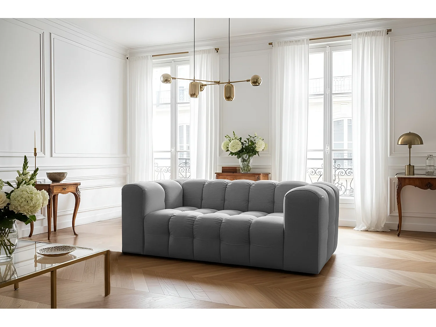 Sofa Baloo, 2-osobowa, do salonu, tkanina Tiffany, szary