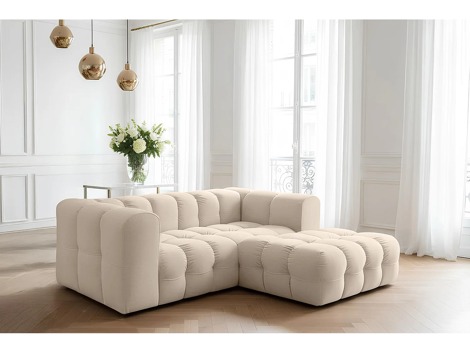 Narożnik Baloo L mini, do salonu, tkanina Tiffany, prawy, beż