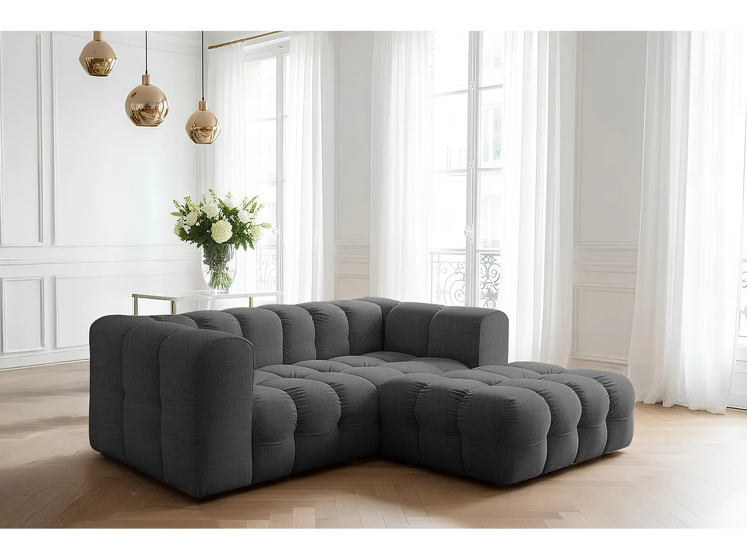 Narożnik Baloo L mini, do salonu, tkanina Moly, prawy, antracyt