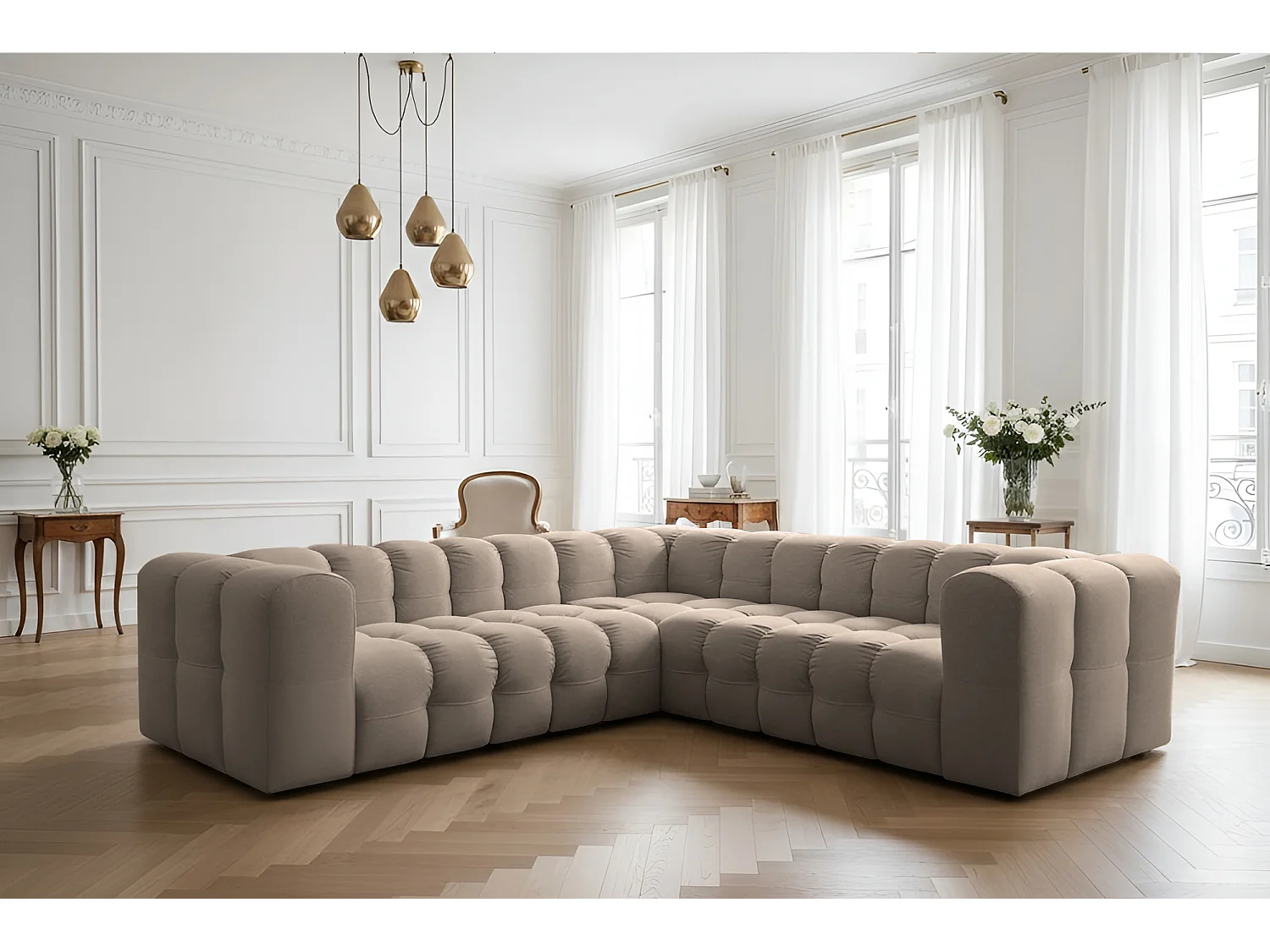 Narożnik Baloo Corner Mały, 6-osobowy, do salonu, tkanina Tiffany, taupe