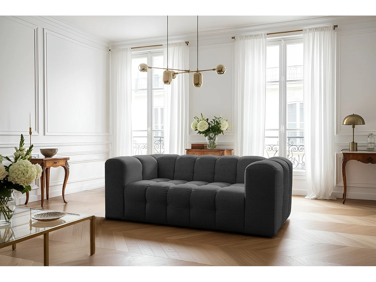 Sofa Baloo, 2-osobowa, do salonu, tkanina Moly, antracyt