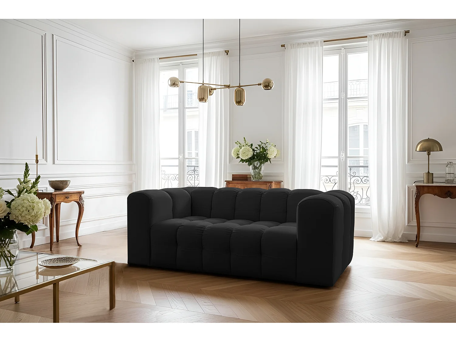 Sofa Baloo, 2-osobowa, do salonu, tkanina Tiffany, czarny