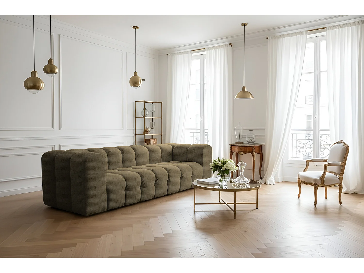 Sofa Baloo, 4-osobowa, do salonu, tkanina Moly, zielony