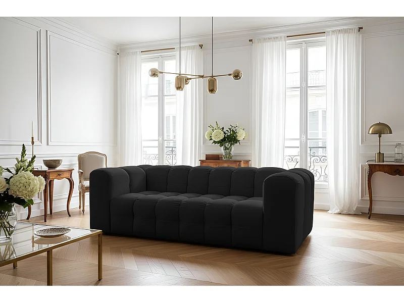 Sofa Baloo, 3-osobowa, do salonu, tkanina Tiffany, czarny