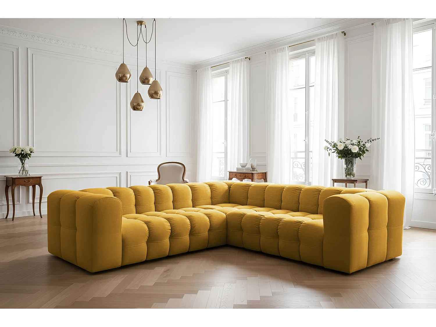 Narożnik Baloo Corner Mały, 6-osobowy, do salonu, tkanina Tiffany, miodowy