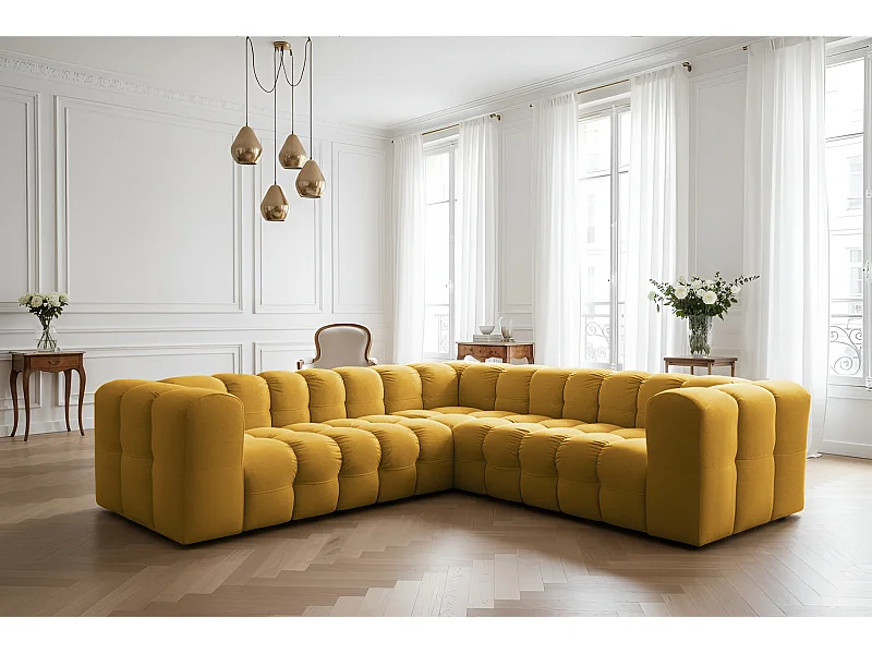 Narożnik Baloo Corner Mały, 6-osobowy, do salonu, tkanina Tiffany, miodowy