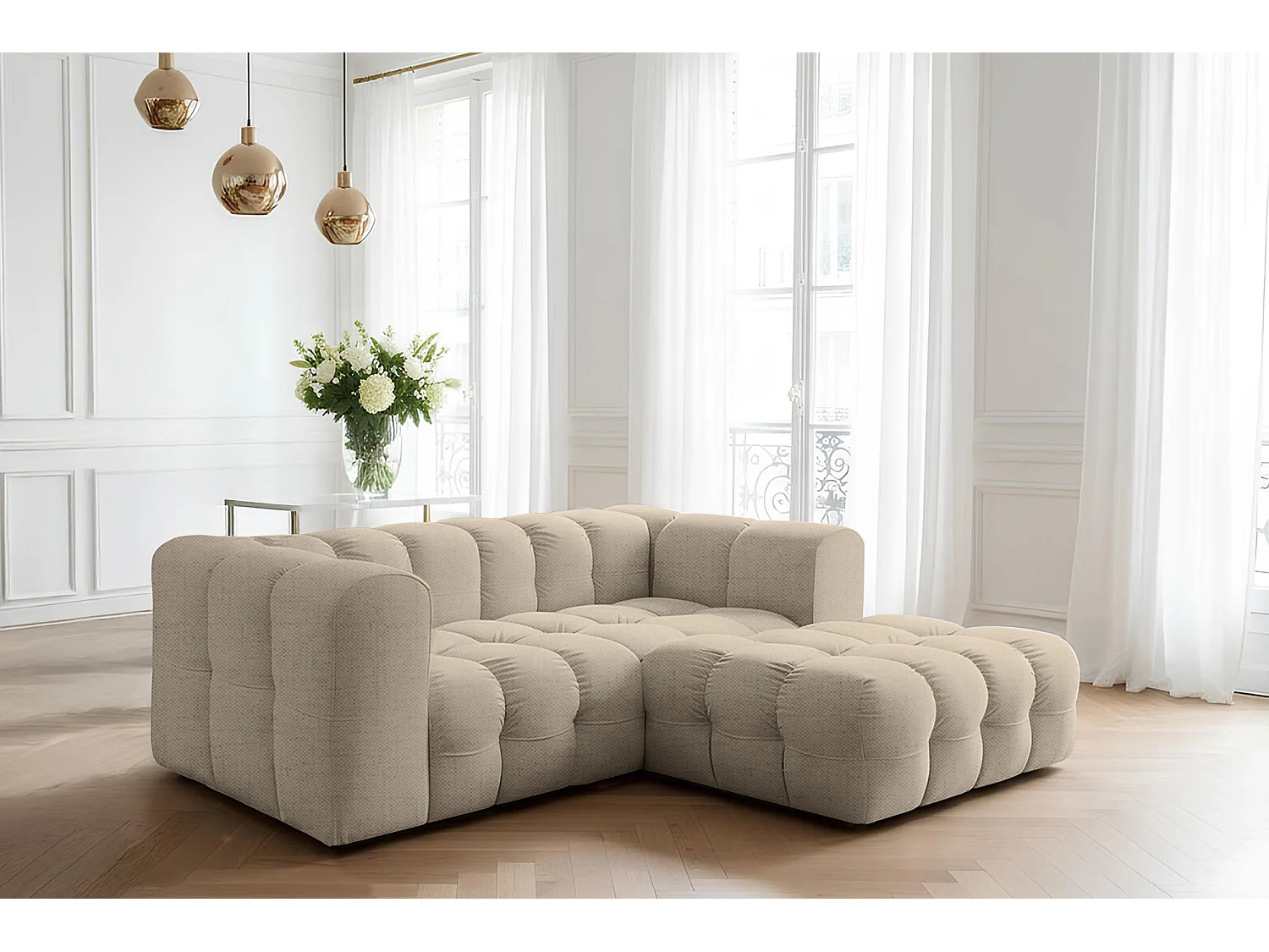 Narożnik Baloo L mini, do salonu, tkanina Moly, prawy, beż