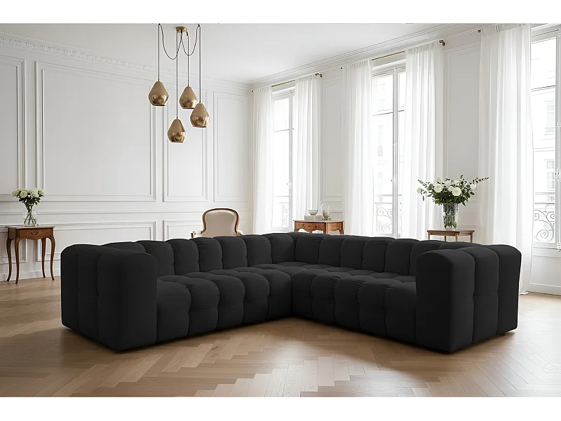 Narożnik Baloo Corner Mały, 6-osobowy, do salonu, tkanina Tiffany, czarny