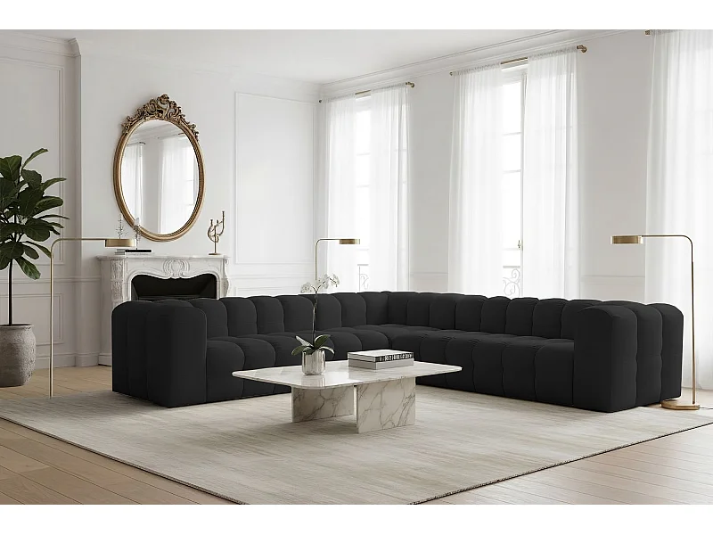 Narożnik Baloo Corner Średni, 6-osobowy, do salonu, tkanina Tiffany, czarny