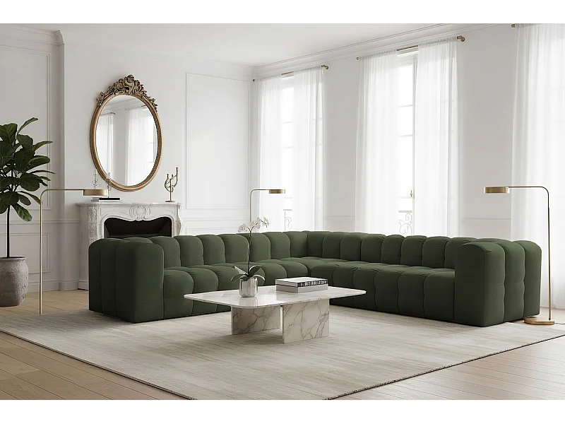 Narożnik Baloo Corner Średni, 6-osobowy do salonu, tkanina Tiffany, zielony