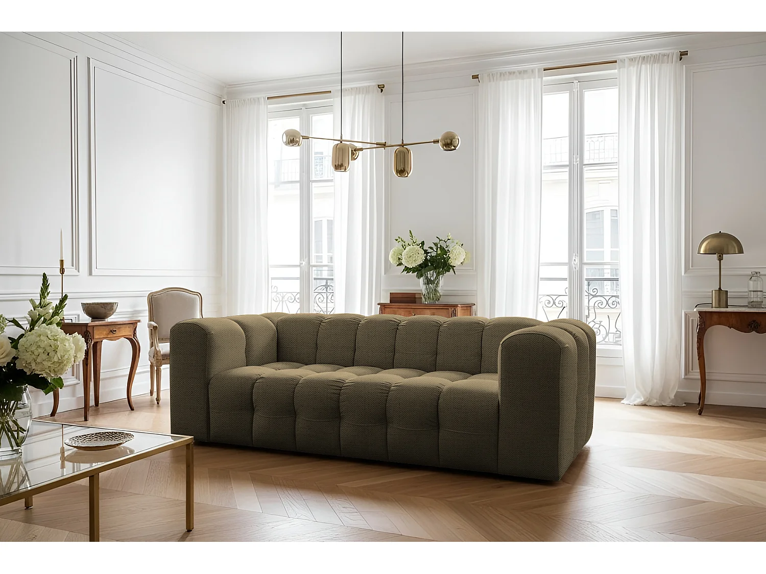 Sofa Baloo, 3-osobowa, do salonu, tkanina Moly, zielony