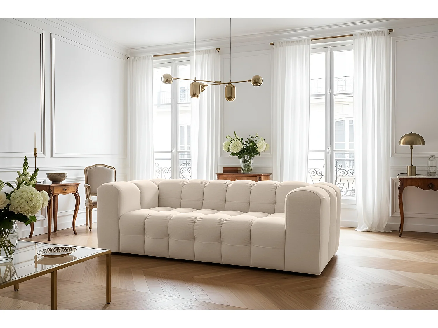 Sofa Baloo, 3-osobowa, do salonu, tkanina Tiffany, beż