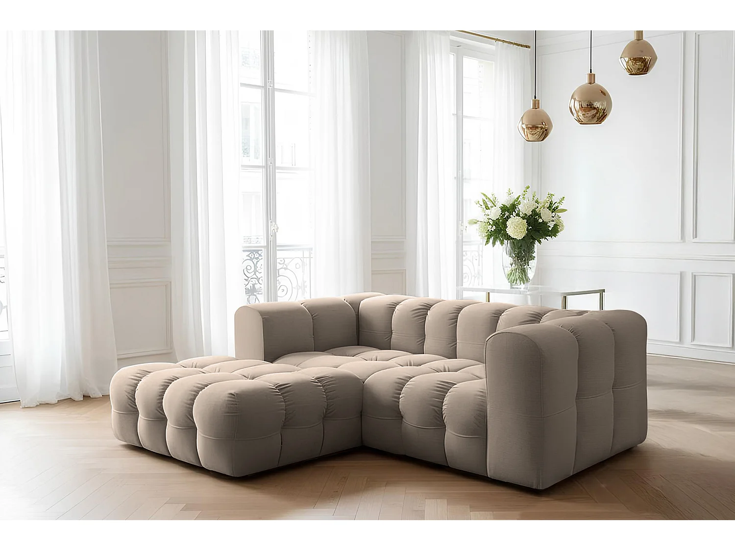 Narożnik Baloo L mini, do salonu, tkanina Tiffany, lewy, taupe