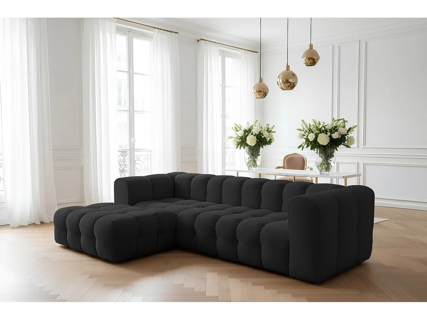 Narożnik Baloo L, do salonu, tkanina Tiffany, lewy, czarny