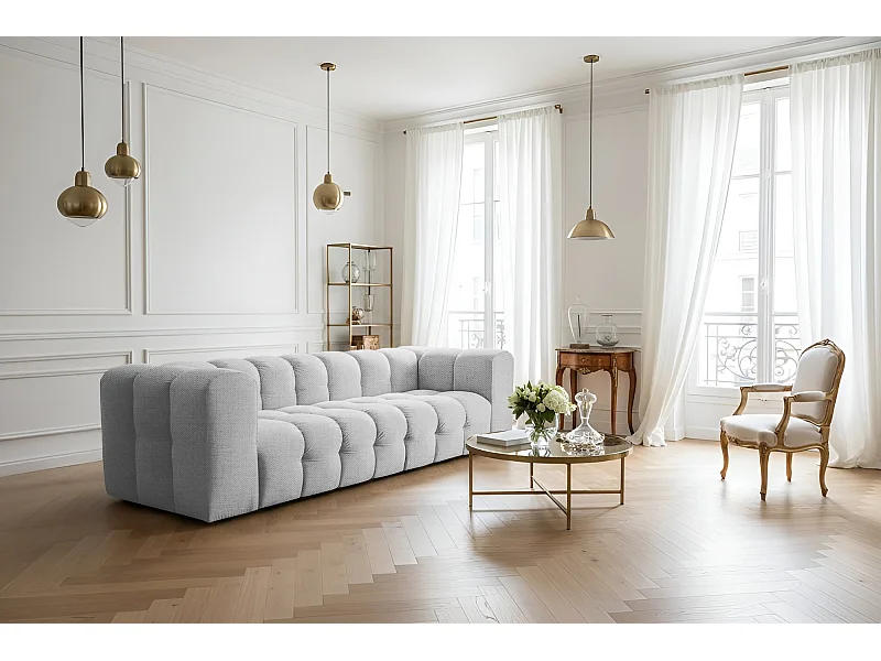 Sofa Baloo, 4-osobowa, do salonu, tkanina Moly, jasnoszary