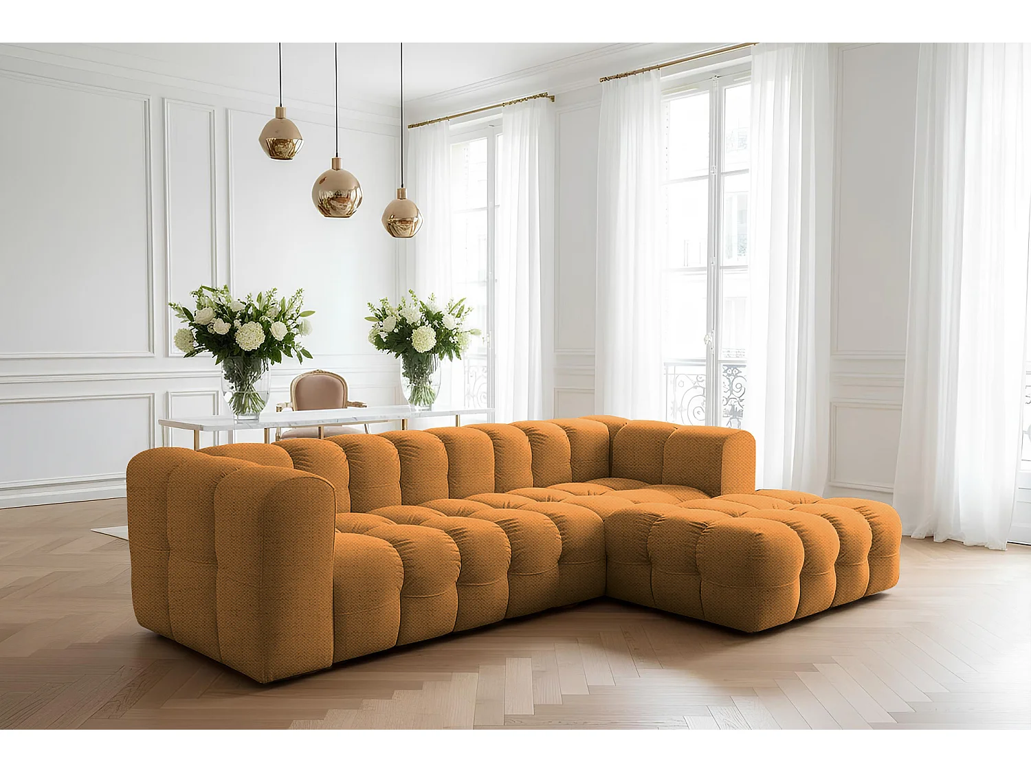 Narożnik Baloo L, do salonu, tkanina Moly, prawy, pomarańcz